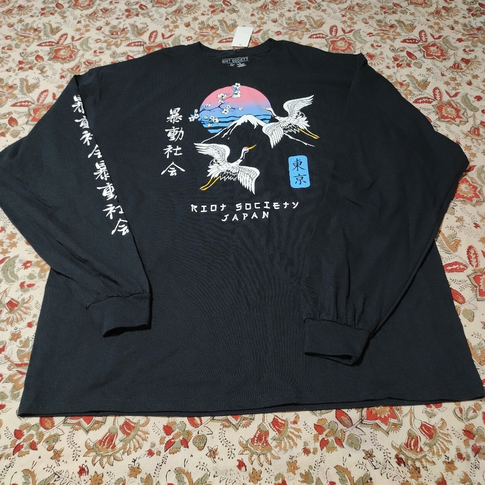 Riot Society Japan Long Sleeve T Shirt XXL 100% Cotton Black